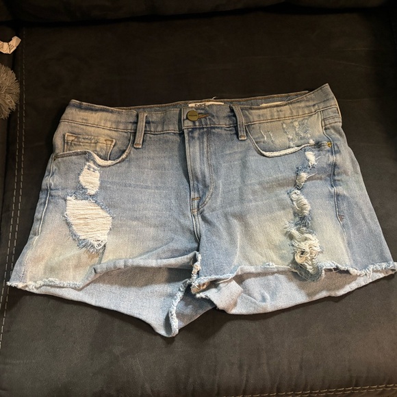 Frame Denim Light Blue Distressed Jean Shorts - Picture 1 of 6
